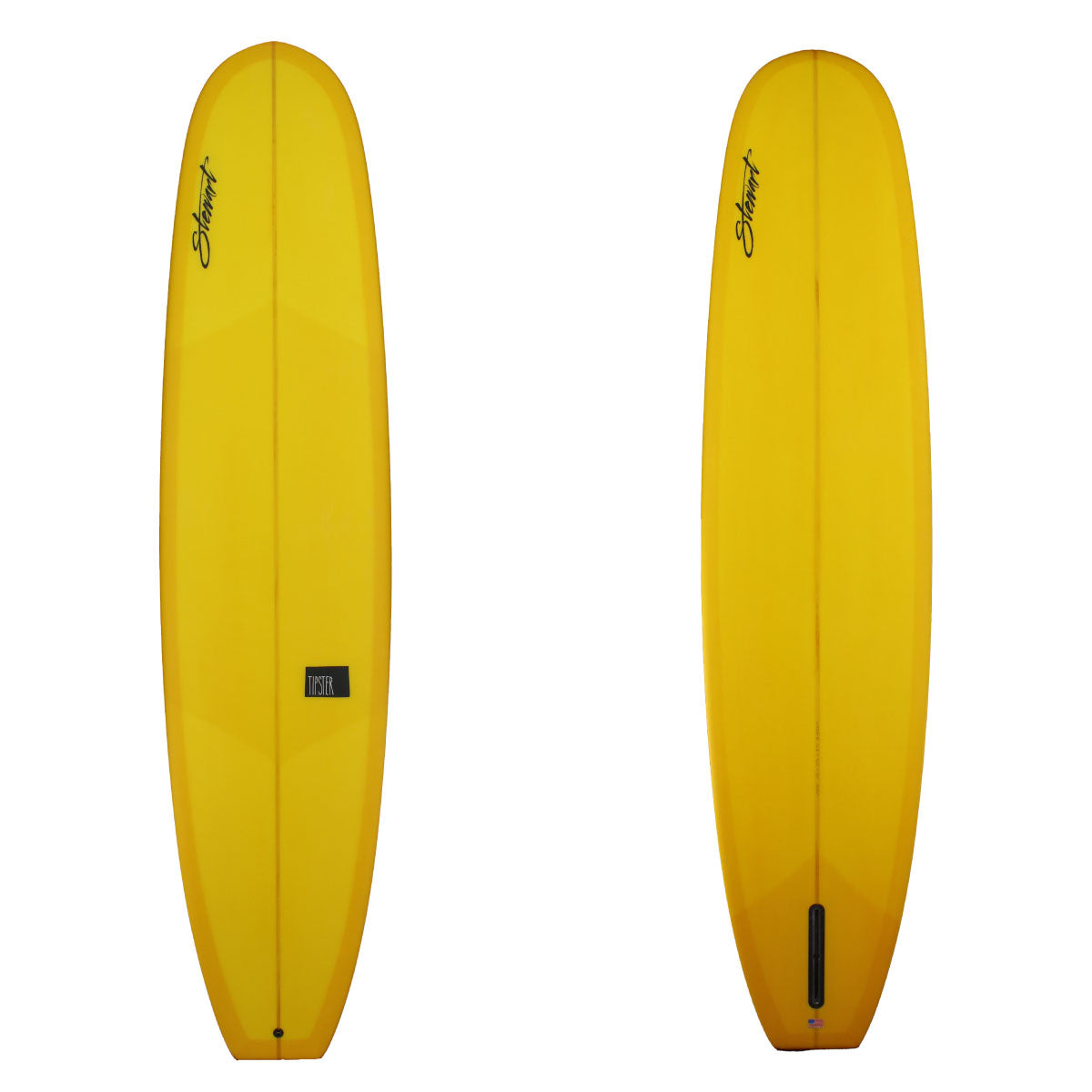 deck and bottom view of stewart tipster with yellow resin on deck and bottom