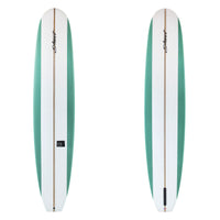 stewart tipster longboard with green rails and t band stringer