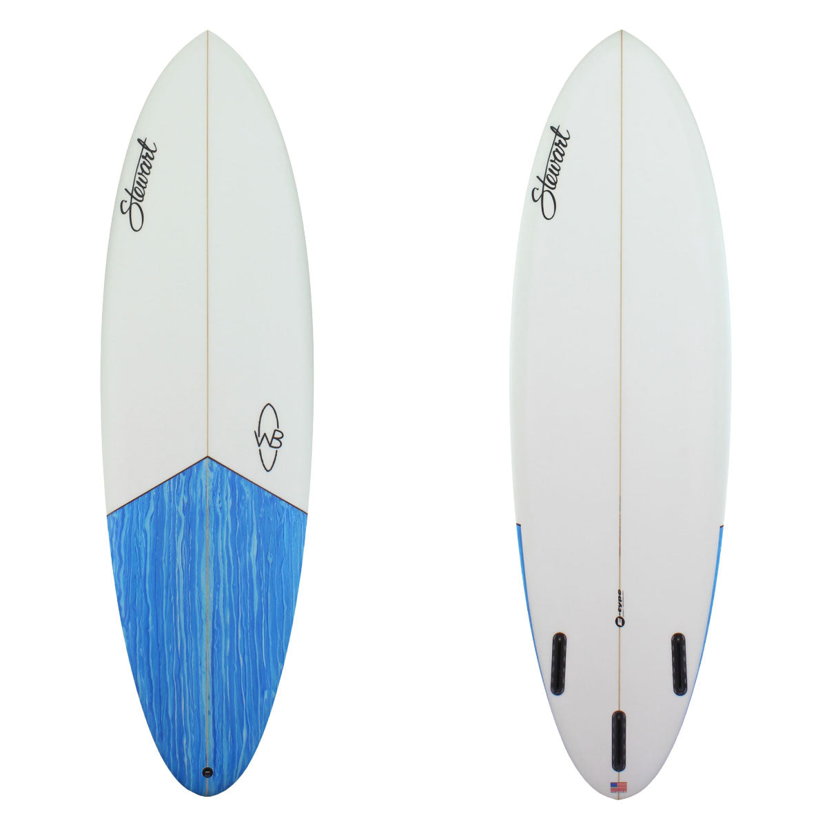 A STEWART WILD BILL SHORT BOARD WITH A PAINT SWIRL TAIL DIP