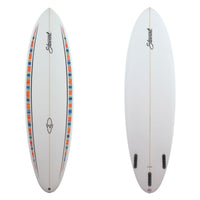 stewart wildbill mid length surfboard with rail panels colorful