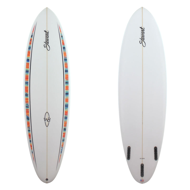 stewart wildbill mid length surfboard with rail panels colorful