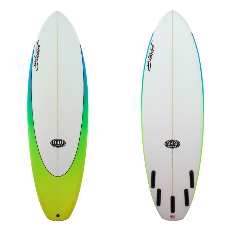 Stewart Surfboards 5'8" 949-Comp with blue-green fade deck panel and clear white bottom