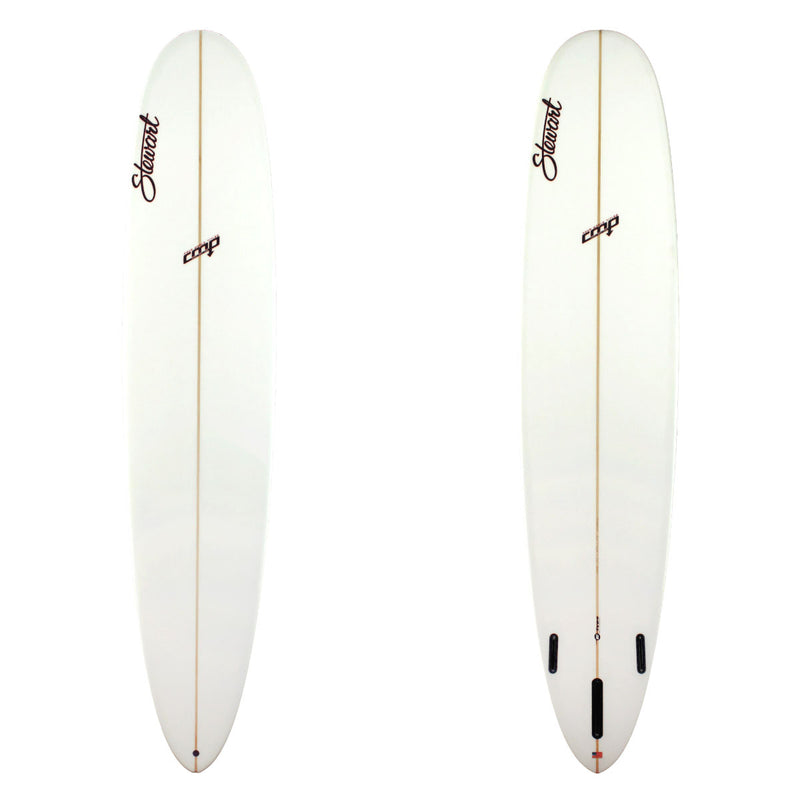 Stewart Surfboards 9'2 CMP longboard with clear white deck and bottom