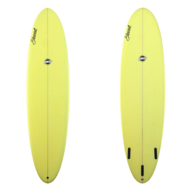 Stewart Surfboards 7'8" Funboard with solid light yellow painted deck and bottom