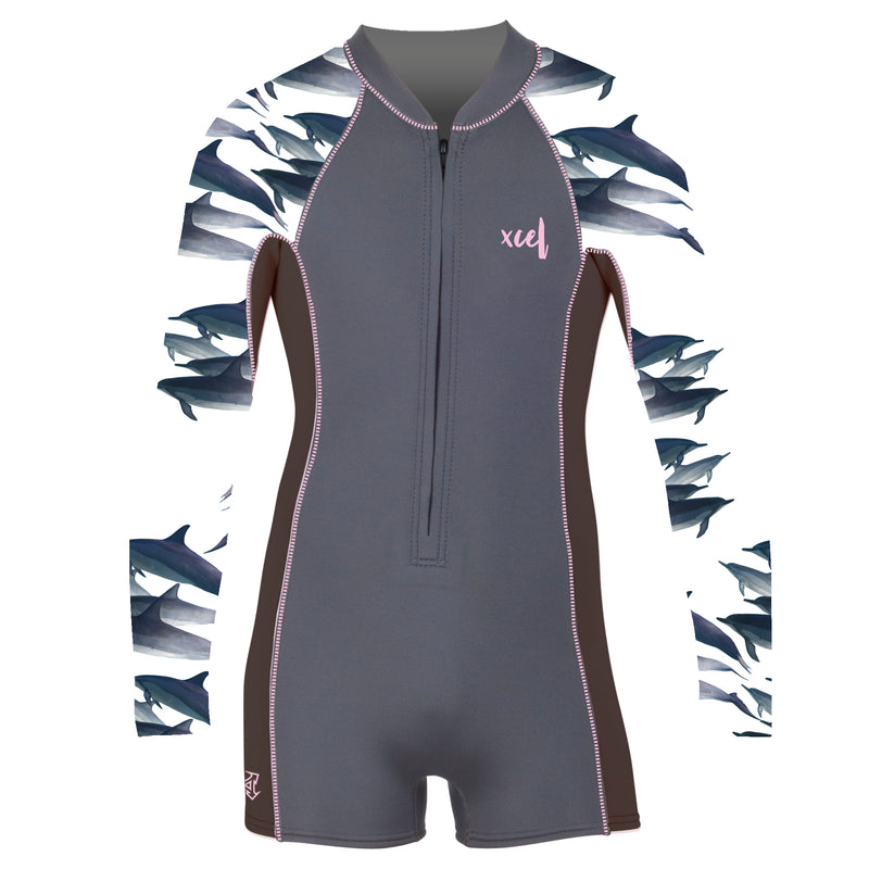 XCEL GIRLS 2mm L/S SPRINGSUIT WITH DOLPHIN PRINT