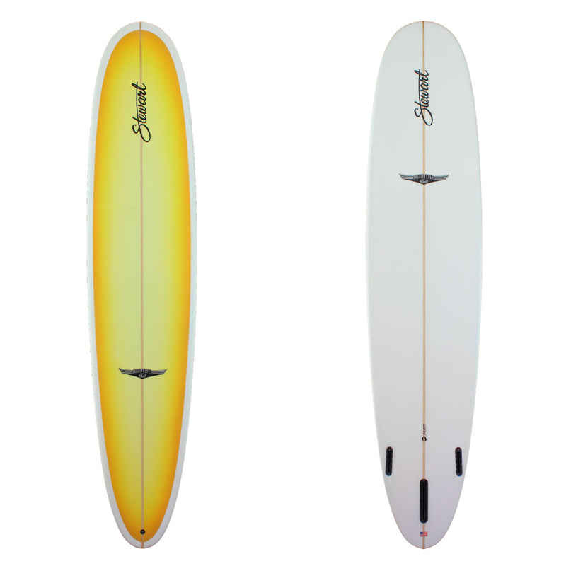 Stewart Surfboards 9'2" Mighty Flyer with yellow fade deck panel and clear white bottom