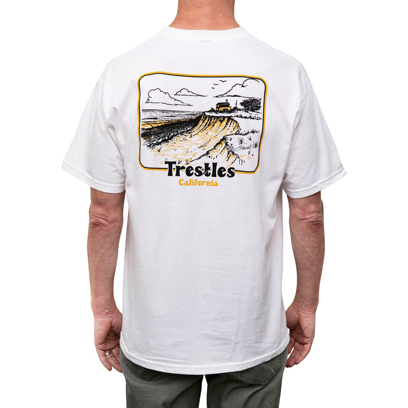Product shot of Trestles S/S T-shirt white (back view) on guy on white background