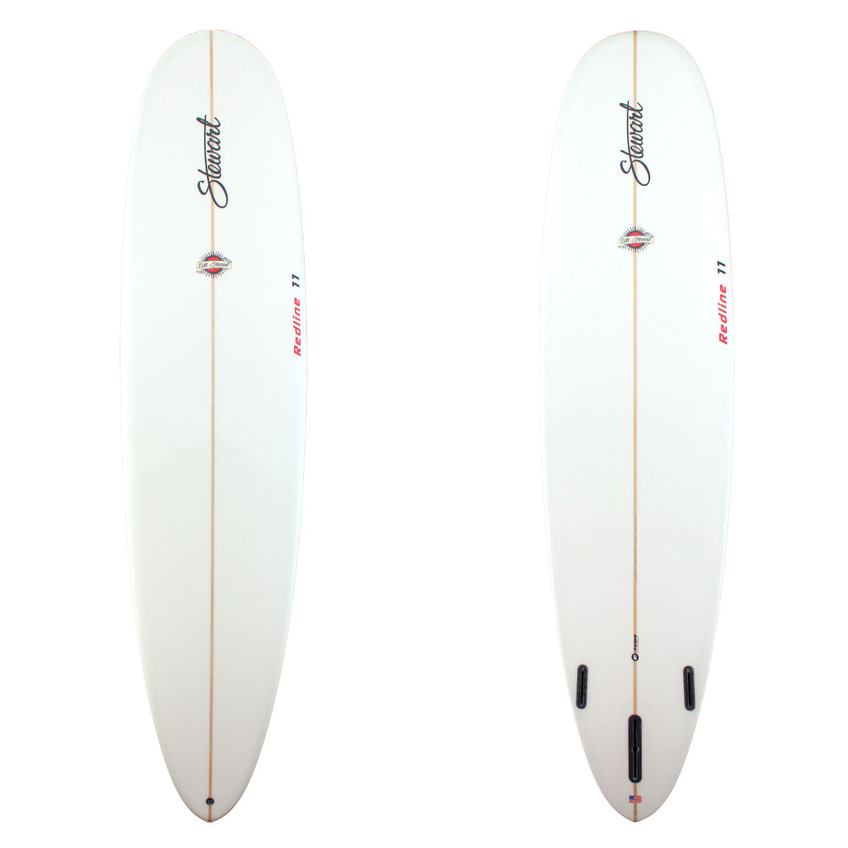 Stewart Surfboards Redline 11 longboard (9'0", 23 3/4", 3 1/2") with clear white deck and bottom