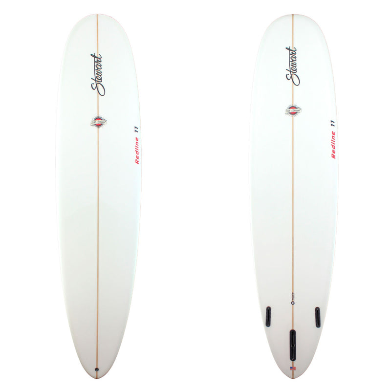 Stewart Surfboards Redline 11 longboard (9'0", 23 3/4", 3 1/2") with clear white deck and bottom