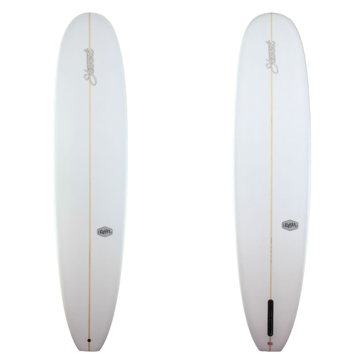 Stewart Surfboards 9'8 Ripster with clear white deck and bottom