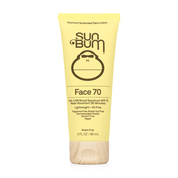 Tube of Sun Bum Original Sunscreen Face Lotion with SPF 70, indicating broad spectrum protection.