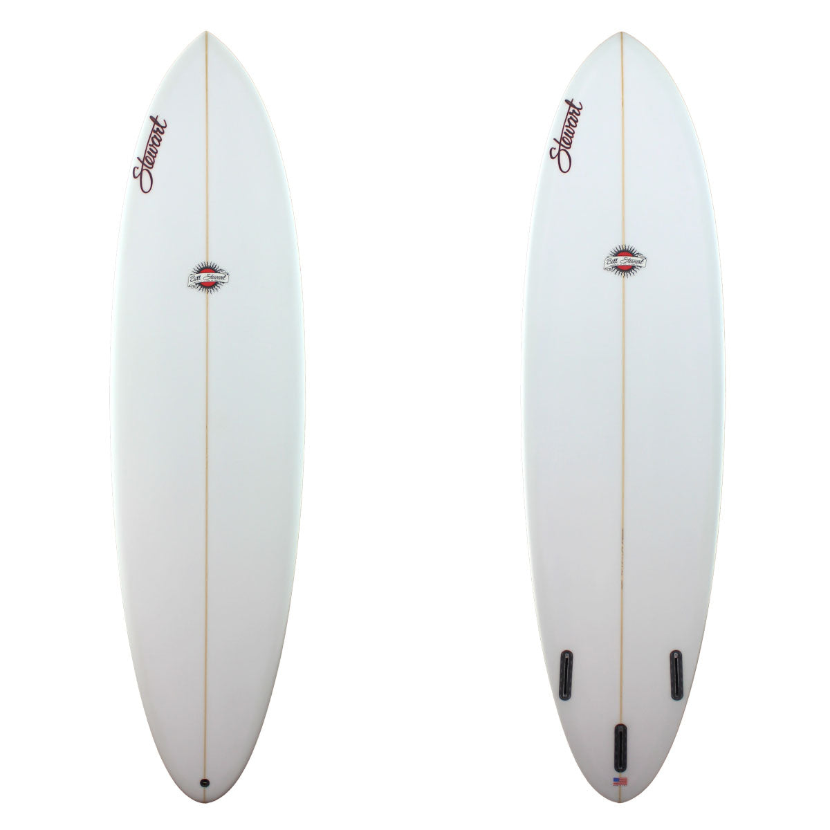 Stewart Surfboards 7'6 Funboard Comp with clear white deck and rails