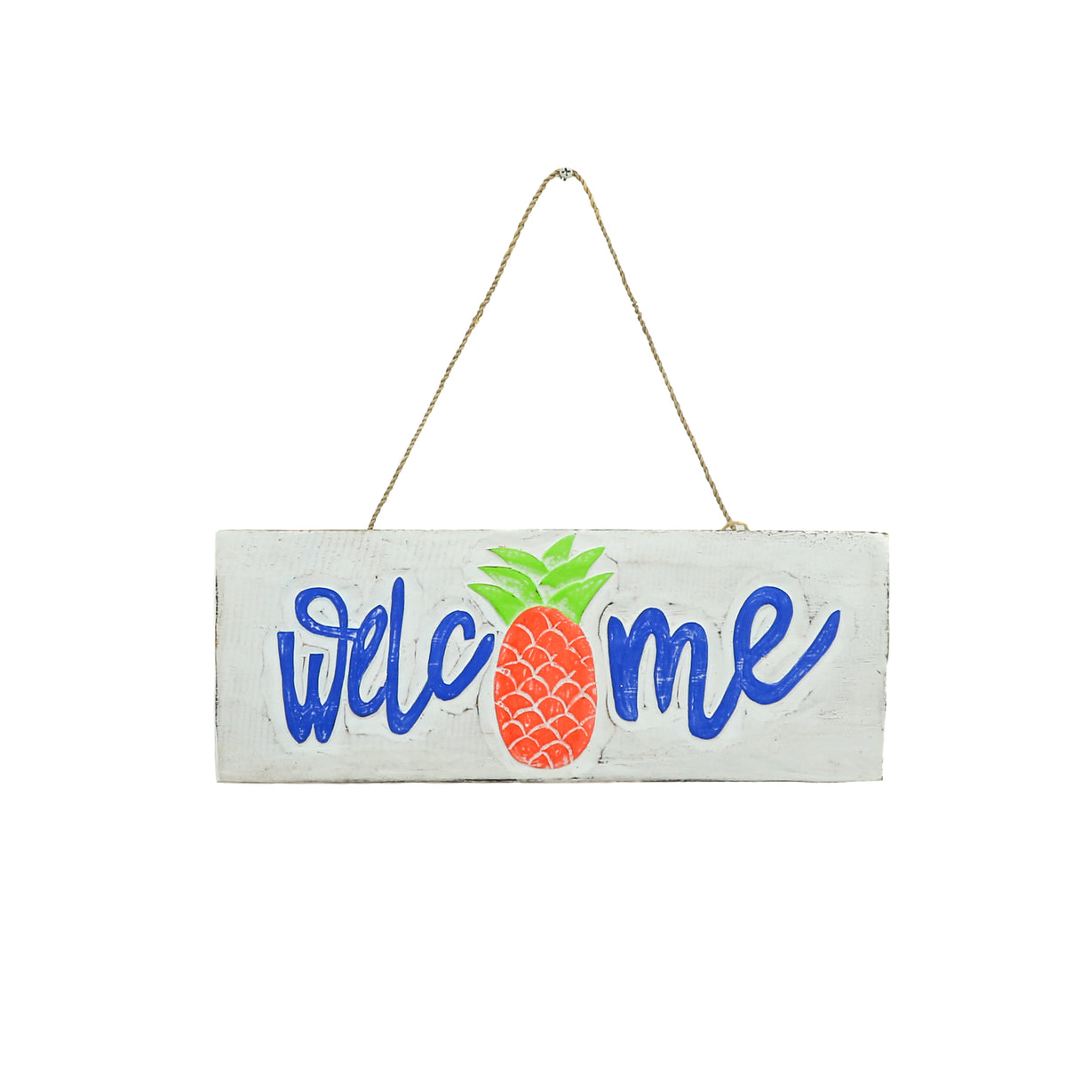 HAND-CARVED WOODEN PINEAPPLE WELCOME SIGN